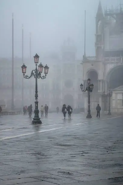 Photo of Fog Winter Scene San Marcos Piazza, Venice, Italy