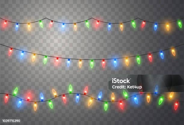 Lumières De Noël Guirlande De Noël Lumineuse Colorée Vert Jaune Bleu Et Rouge De Vecteur Allument Ampoules Vecteurs libres de droits et plus d'images vectorielles de Guirlande lumineuse - Décoration de fête