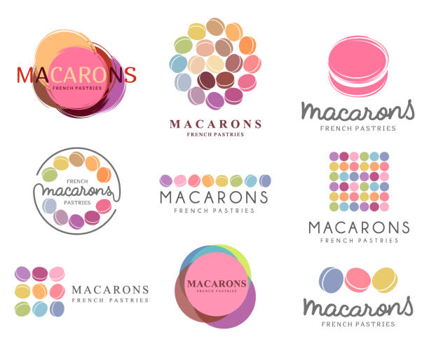 ilustrações, clipart, desenhos animados e ícones de conjunto de macaroons de desenho vetorial ícone para loja, boutique, loja - macaroon french culture dessert food
