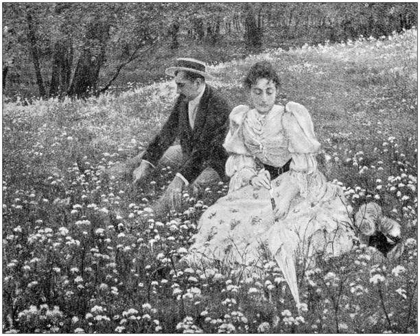 istock Antique painting illustration: Couple in nature 1039746244