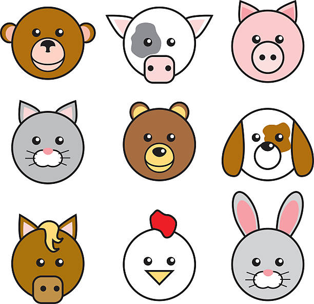 ilustrações, clipart, desenhos animados e ícones de ícones de rosto bonito animal - rabbit livestock pets cartoon