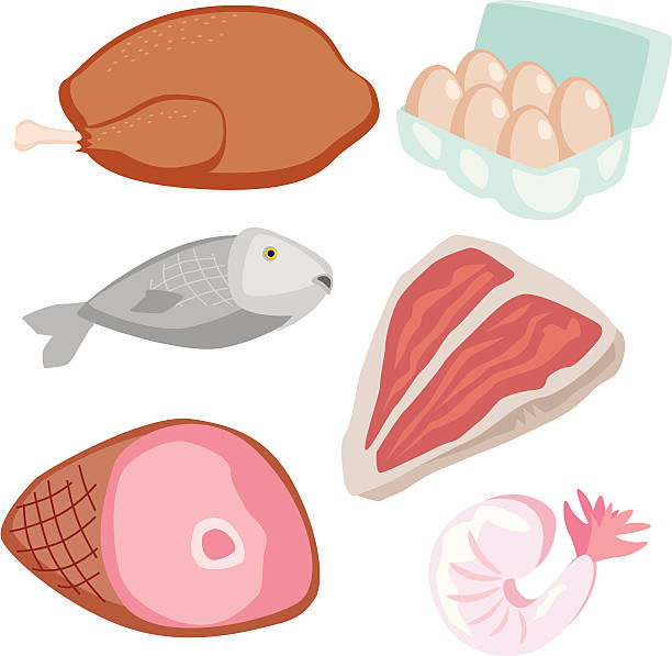 mięso i zamienniki mięsa ikony - prepared fish stock illustrations