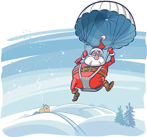 Vector illustration of Santa Parachutist