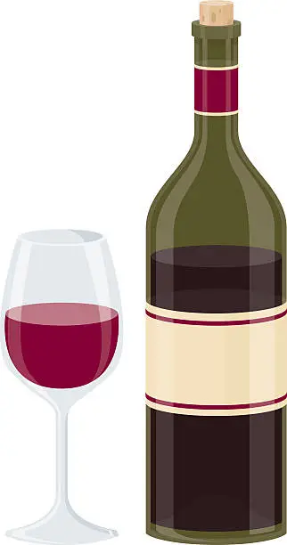 Vector illustration of Red Wine Bottle and Glass