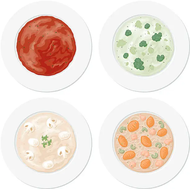 Vector illustration of Four Bowls of Soup