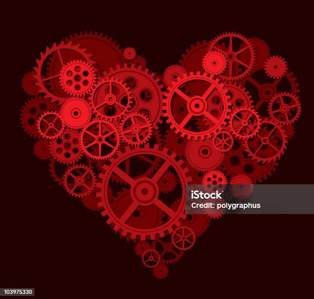 Red Heart Made Up Of Cogs And Gears Stock Illustration - Download Image Now - Heart Shape, Gear - Mechanism, Machinery