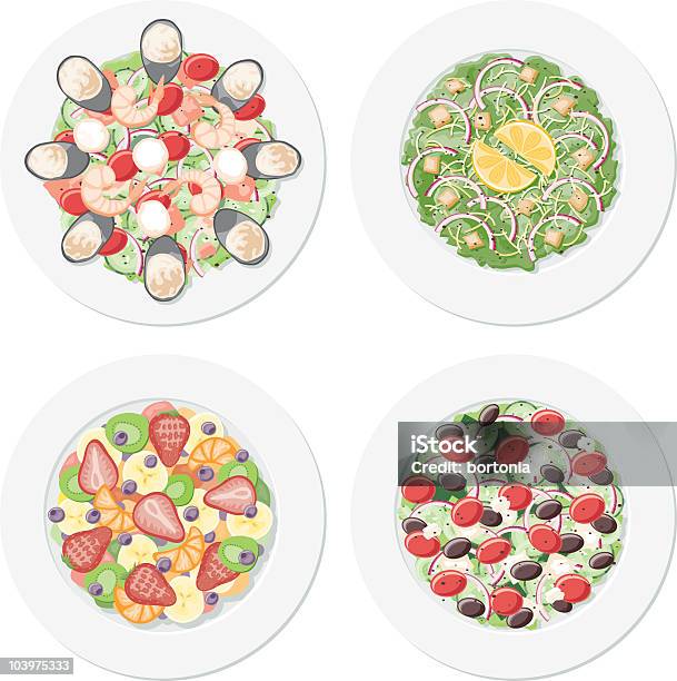 Salade De Quatre Plats Vecteurs libres de droits et plus d'images vectorielles de Salade César - Salade César, Vectoriel, Aliment