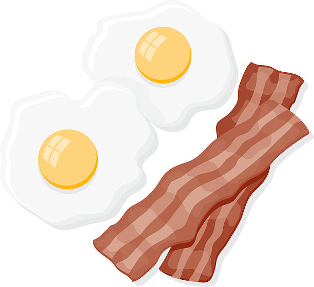 Bacon and Eggs Icons An overhead view of bacon and eggs, isolated on white. No gradients were used when creating this illustration. bacon illustrations stock illustrations