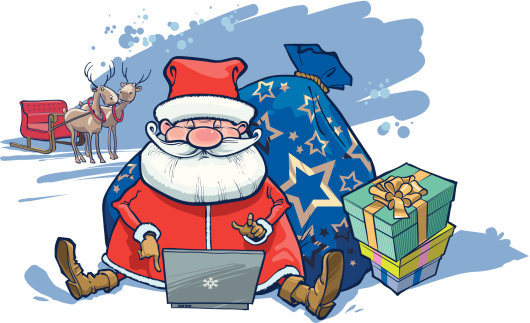 istock Santa with gifts and notebook 103975342