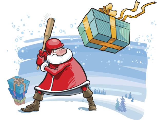 санта-ballplayer - christmas present senior men surprise gift box stock illustrations