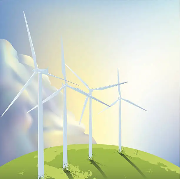 Vector illustration of Wind Turbines on the Globe