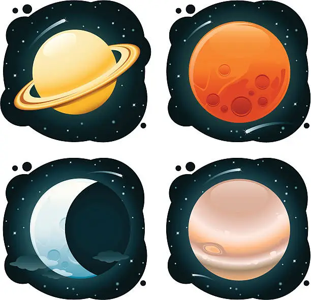 Vector illustration of Planets and Moons