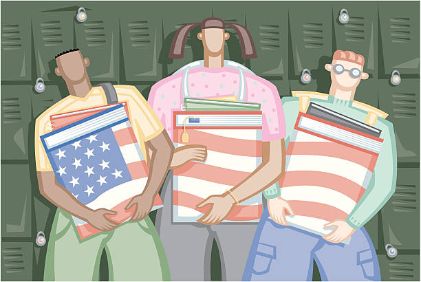 студенты в америке - locker high school student student backpack stock illustrations