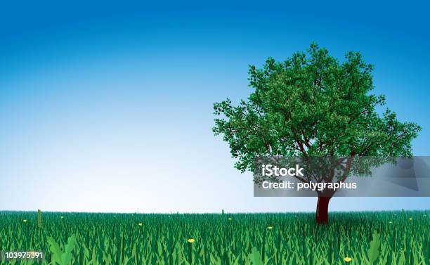 Baum Im Grünen Feld Stock Vektor Art und mehr Bilder von Einzelner Baum - Einzelner Baum, Feld, ClipArt