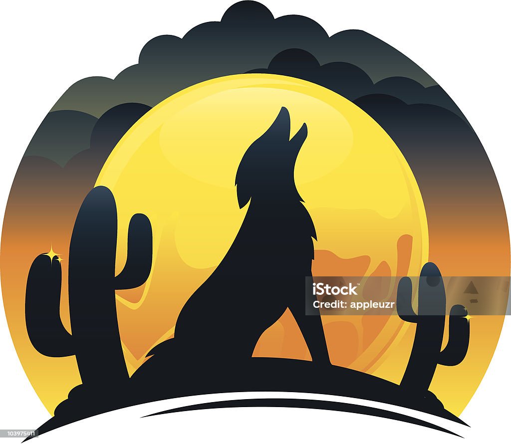 Coyote Howling al atardecer - arte vectorial de Coyote libre de derechos