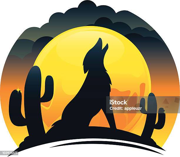 Ilustración de Coyote Howling Al Atardecer y más Vectores Libres de Derechos de Coyote - Coyote, Silueta, Aire libre