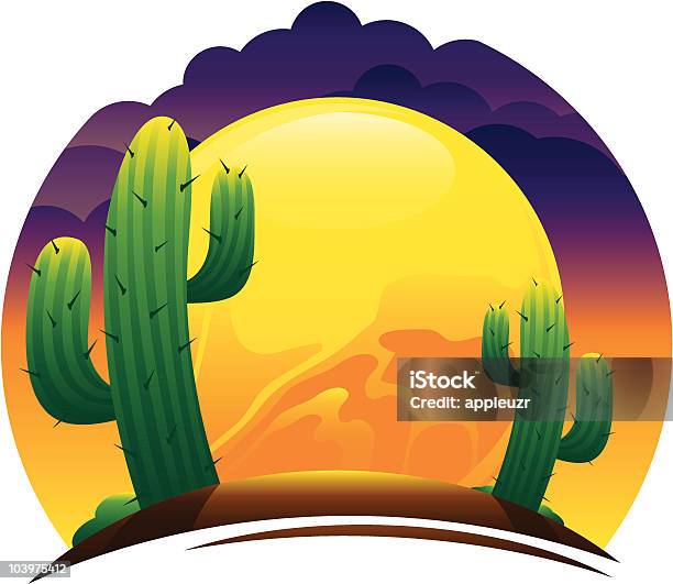 Coucher De Soleil Sur Le Désert Vecteurs libres de droits et plus d'images vectorielles de Aride - Aride, Beauté de la nature, Cactus