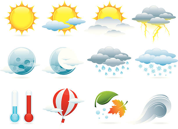 ilustraciones, imágenes clip art, dibujos animados e iconos de stock de iconos weather - globo del tiempo