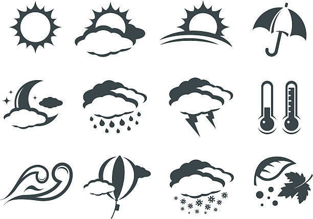 Single Color Weather Icons Stylized weather icons in one color. The file contains two layers. One has the negative space cut out while the other does not. weather balloon stock illustrations