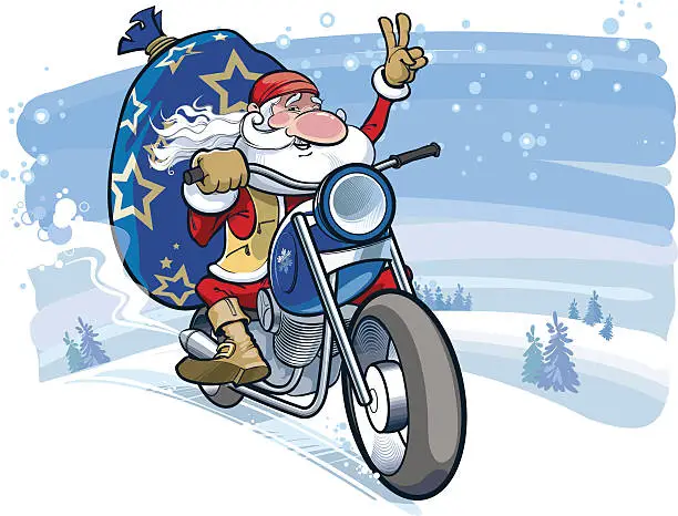 Vector illustration of Santa motobiker