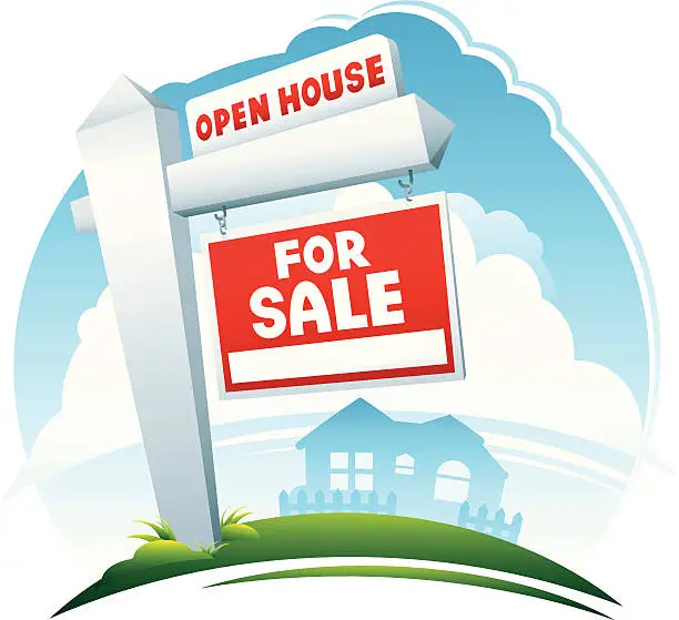 Vector illustration of Open House and For Sale Sign
