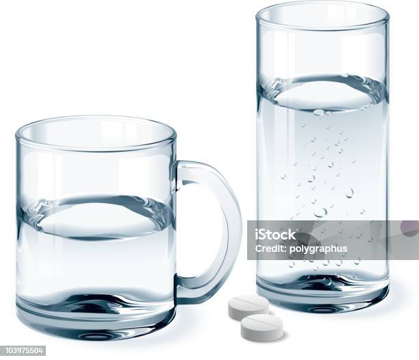 Tazza E Bicchiere Di Acqua - Immagini vettoriali stock e altre immagini di Bicchiere - Bicchiere, Acido acetilsalicilico, Bolla