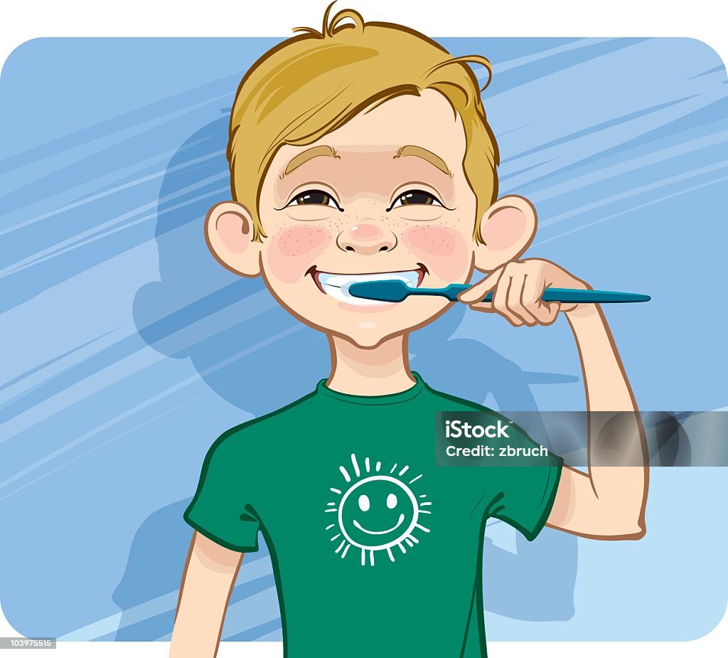 Junge Reinigung der Zähne. - Lizenzfrei Blick in die Kamera Vektorgrafik