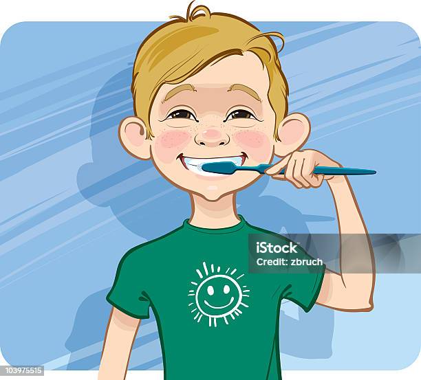 Junge Reinigung Der Zähne Stock Vektor Art und mehr Bilder von Blick in die Kamera - Blick in die Kamera, Blondes Haar, Ein Junge allein