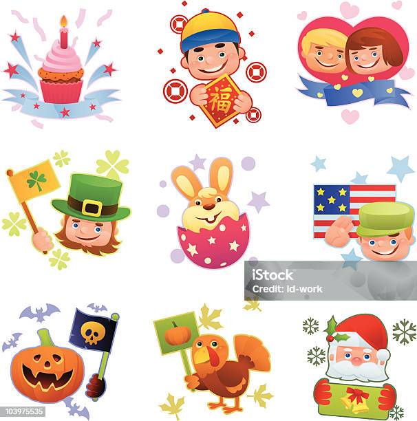 Icone Di Vacanze - Immagini vettoriali stock e altre immagini di Festività pubblica - Festività pubblica, Natale, Ringraziamento