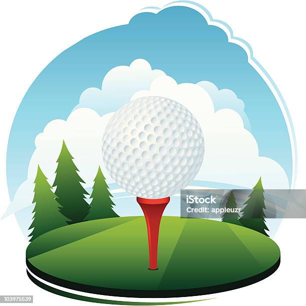 Мяч Для Гольфа На Футболка Сцены — стоковая векторная графика и другие изображения на тему Гольф - Гольф, День, Поле для гольфа