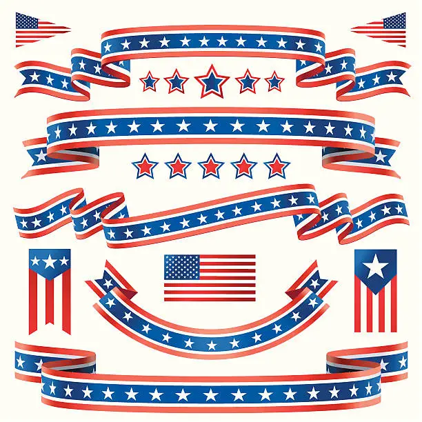 Vector illustration of Red White and Blue Star banners
