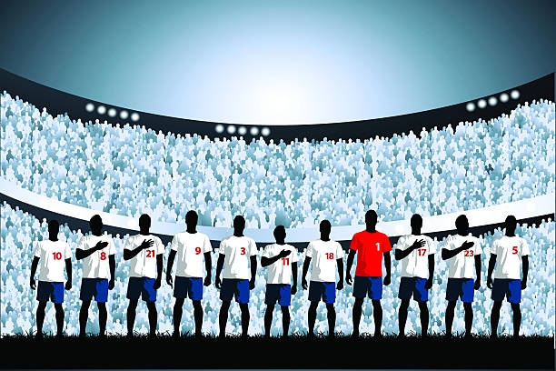ilustrações de stock, clip art, desenhos animados e ícones de linha de partida de futebol para - international team soccer illustrations
