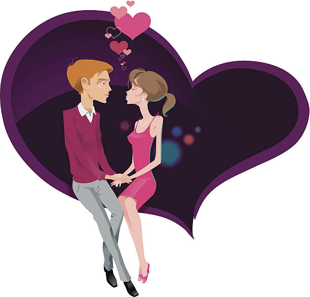 ilustraciones, imágenes clip art, dibujos animados e iconos de stock de pareja de jóvenes amantes - valentines day teenager passion romance