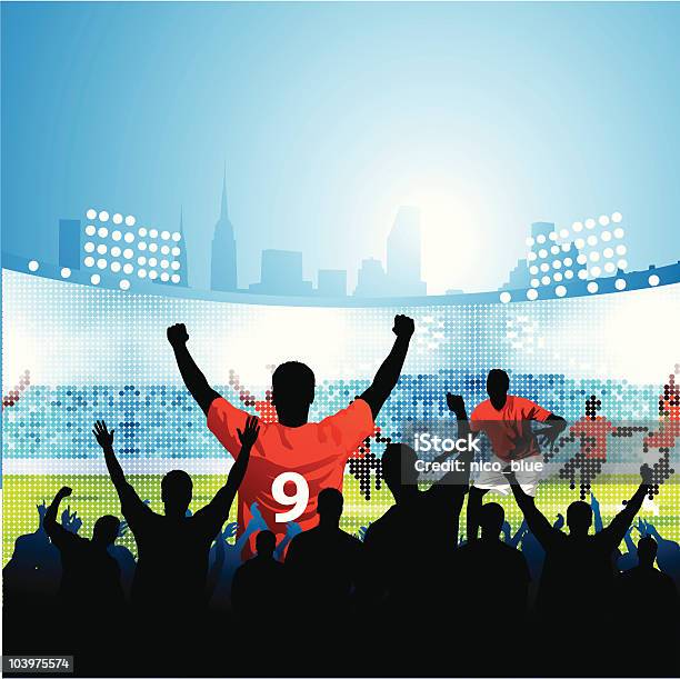 Les Fans De Football Regarder Un Match Sur Grand Écran En Plein Air Vecteurs libres de droits et plus d'images vectorielles de Football