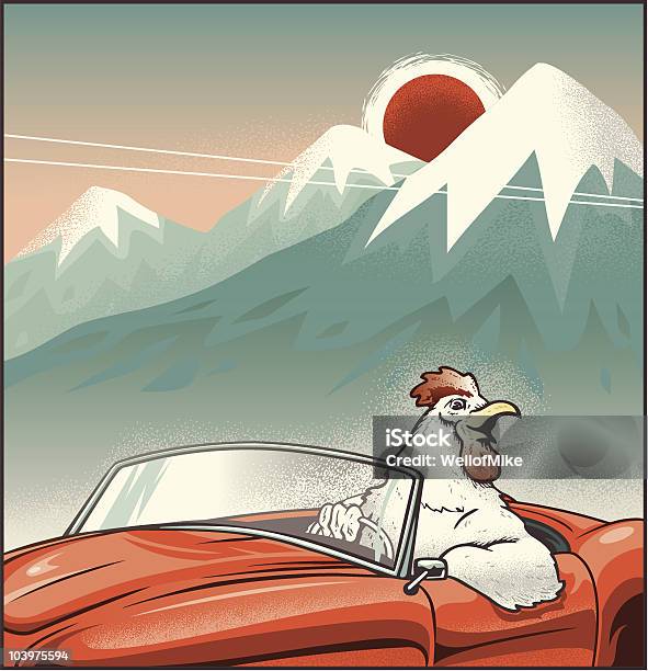 Rooster Driving Convertible Stock Illustration - Download Image Now - Chicken - Bird, Illustration, Retro Style