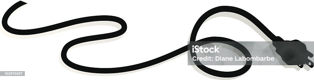 Черный двигаясь зигзагом по Электрический шнур с вилкой силуэт - Векторная графика Кабель роялти-фри