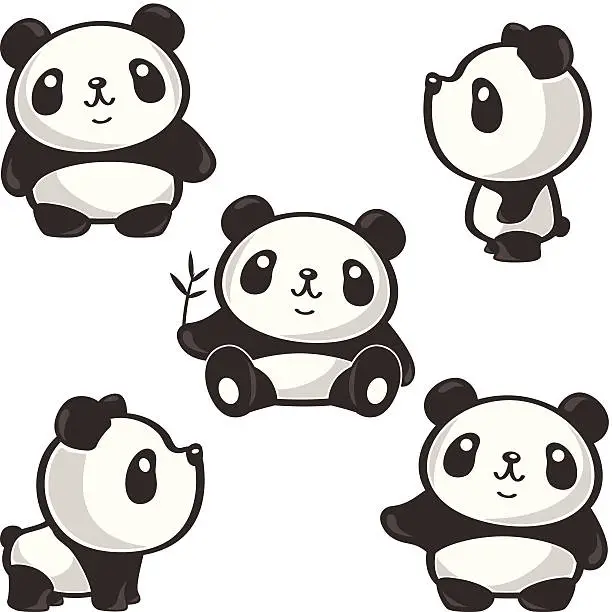 Vector illustration of Five poses of panda