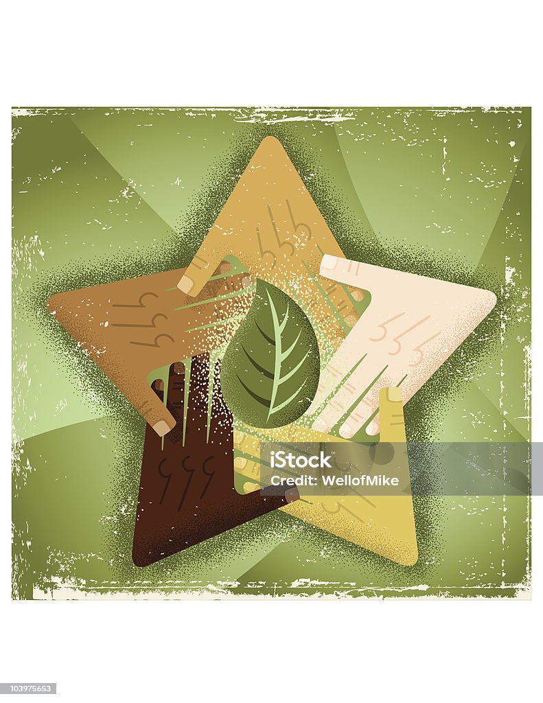 Unified to Go Green A multi-racial group of hands unified to Go Green, with the hands forming a star shape. Close-up stock vector