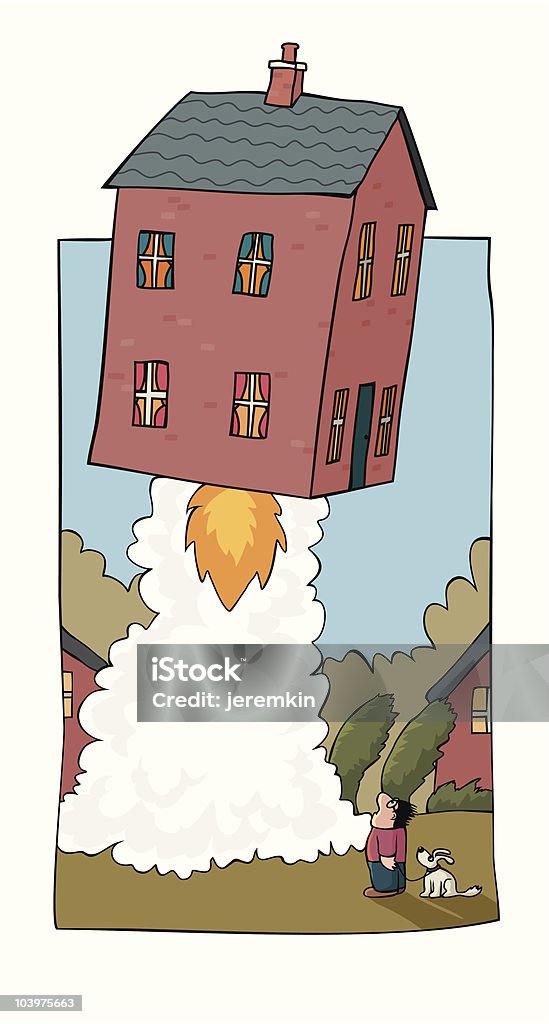 Maison décolle&nbsp;! - clipart vectoriel de Bizarre libre de droits