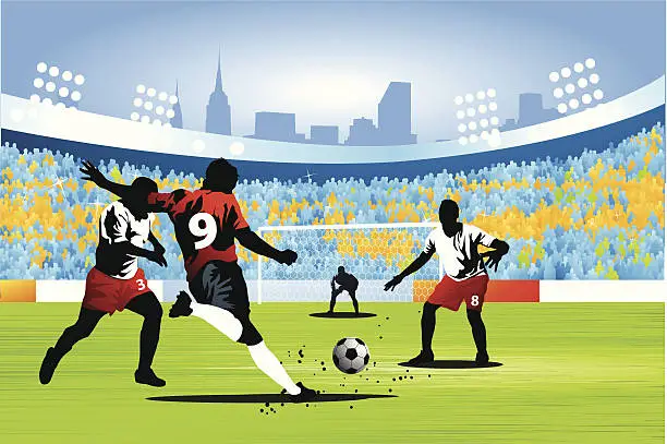 Vector illustration of Shooting for a soccer goal