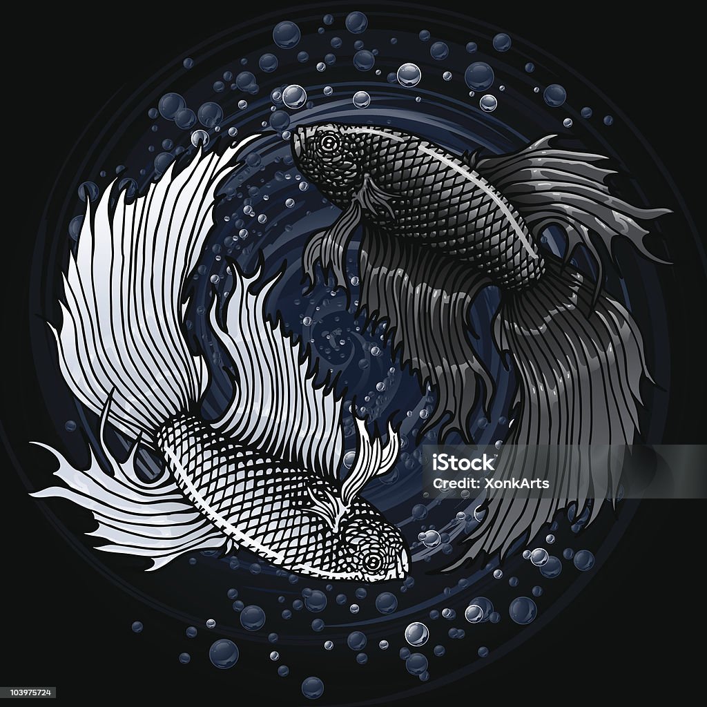 Betta Yin Yang - Lizenzfrei Siamesischer Kampffisch Vektorgrafik