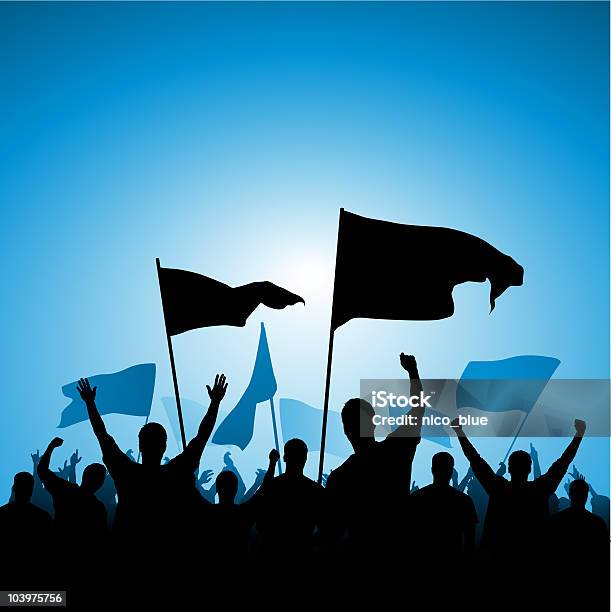 Excited Поклонников Баннеры — стоковая векторная графика и другие изображения на тему Флаг - Флаг, Протест, Силуэт