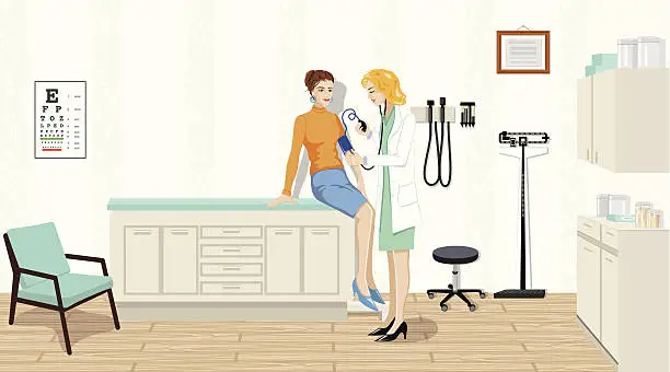 Vector illustration of Female Doctor Checking Blood Pressure