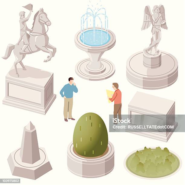 Statues Vecteurs libres de droits et plus d'images vectorielles de Perspective isométrique - Perspective isométrique, Statue, Fontaine