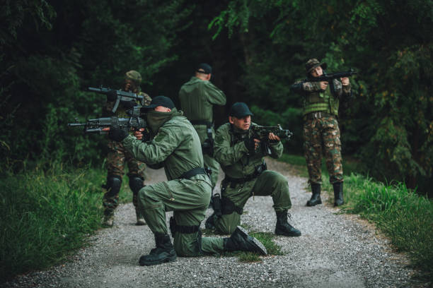 istock Military team in wilderness 1039758154
