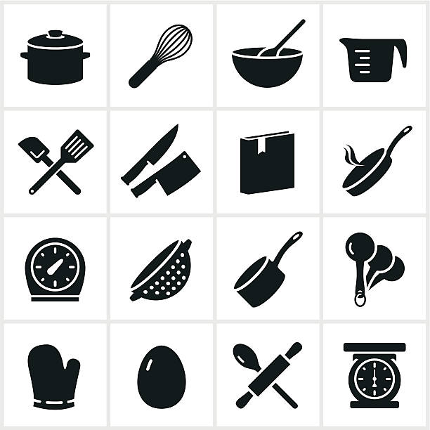 schwarze kochen symbole - rührschüssel stock-grafiken, -clipart, -cartoons und -symbole