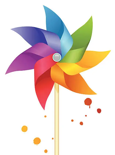 Vector illustration of Hand held colorful windmill displayed with white