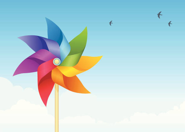 windmill and sky windmill and bluesky vector illustration...include zip:300dpi jpg (5000x3572px) and ai cs4 files colorful paper windmill toy stock illustrations