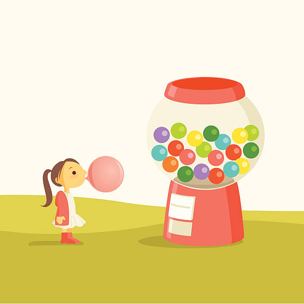 소녀만, 자이언트 풍선말 껌 자동판매기 - chewing gum candy bubble little girls stock illustrations