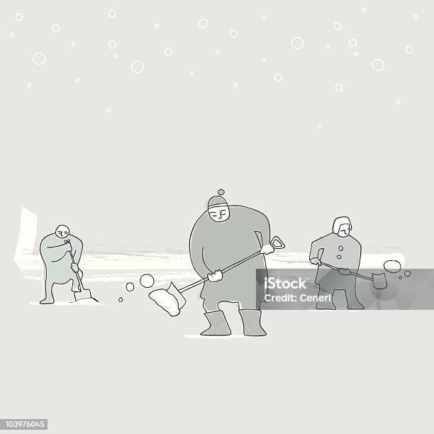 Snow Shoveling In A Gray Blizzard Stock Illustration - Download Image Now - Adult, Adults Only, Blizzard